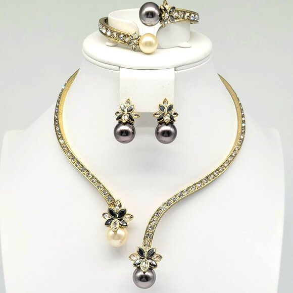 Heidi Daus Black and White Glass Pearl Collar Set with Swarovski Crystals - Picture 1 of 11